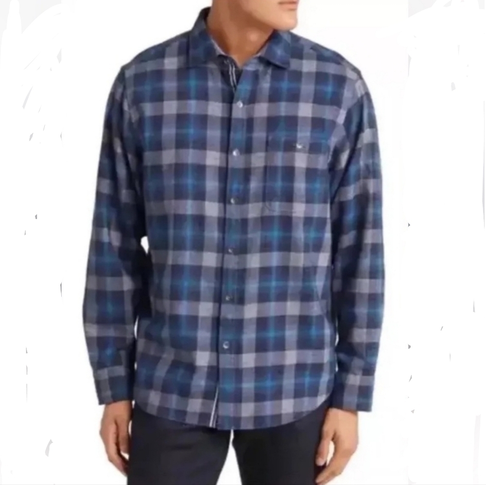 NWT TOMMY BAHAMA  Canyon Beach Flannel Cozy Check Men’s XXL Teal Bay Blue Color‎